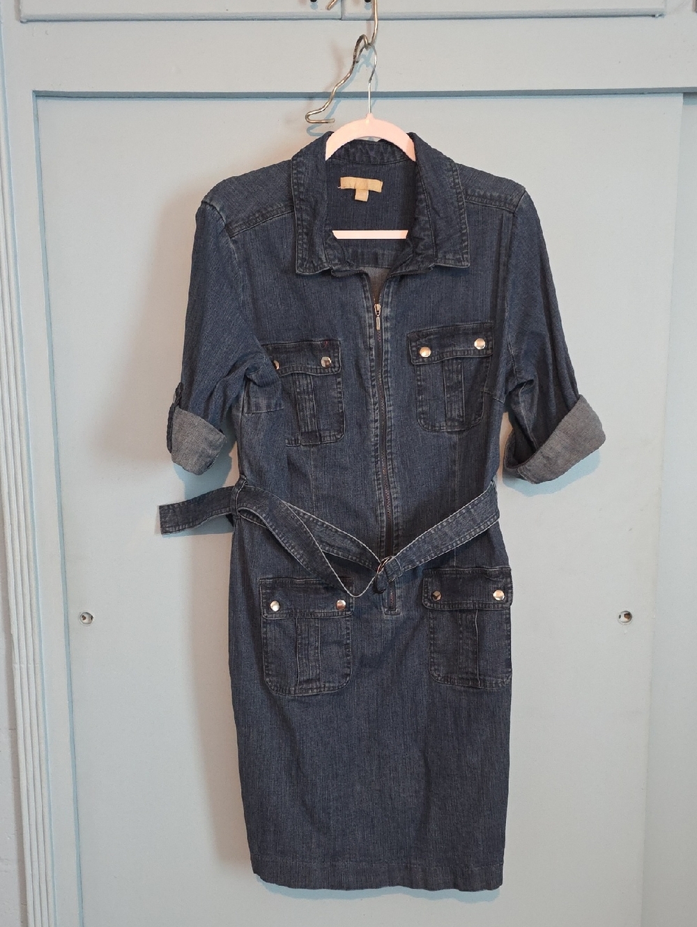 NWOT Denim Midi Shirt Dress with Belt - Dark Blue